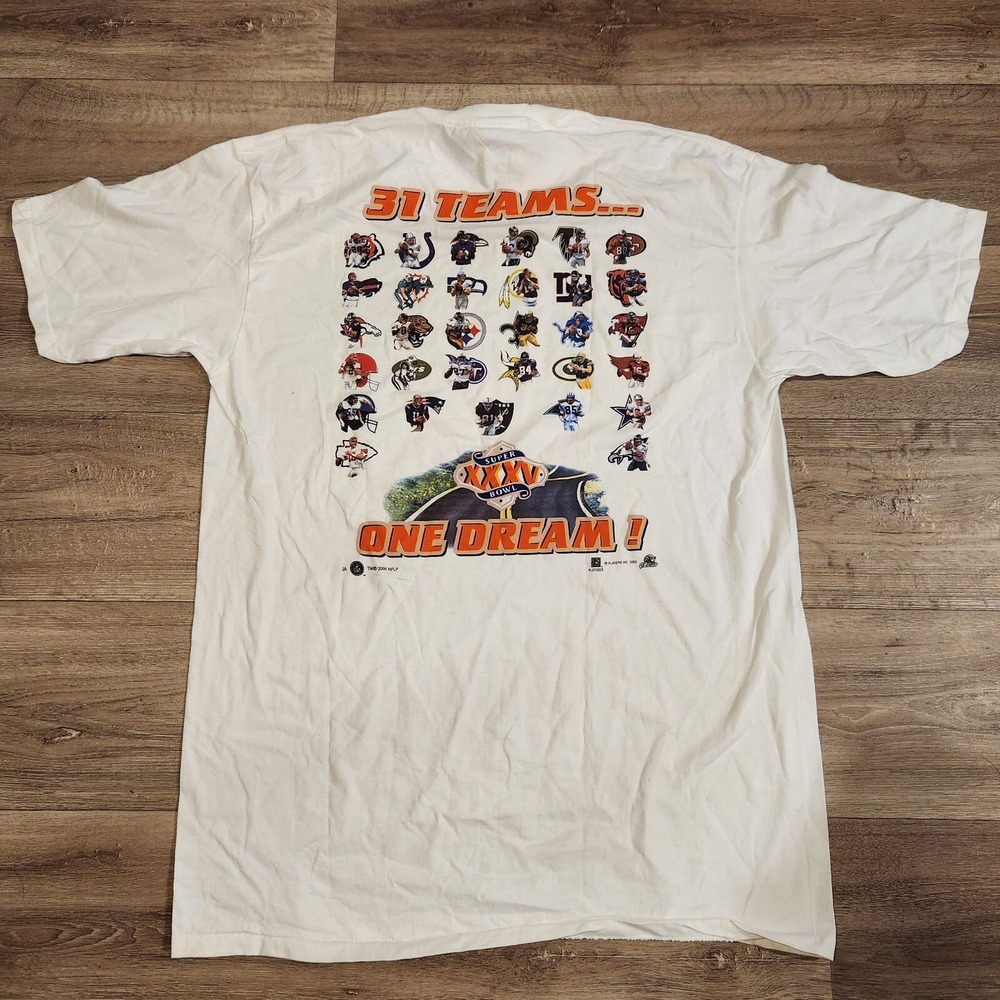 VTG 2000 Super Bowl XXXV NFL Football 31 Teams One Dream 2XL XXL NEW WITH STAINS